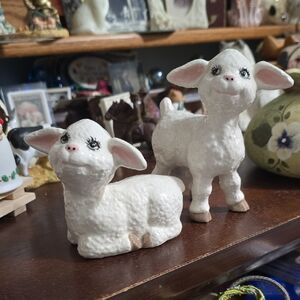 Sweet Ceramic Lamb Figurines - Pair